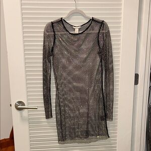 H&M Black Sheer Diamond Long Sleeve Dress